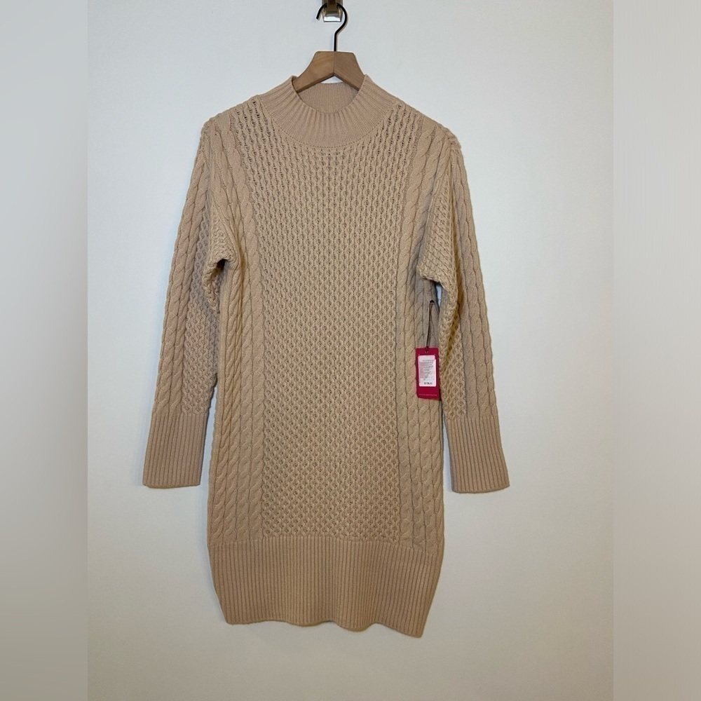 NWT Vince Camuto Cozy Knit High Neck Mini Sweater Dress Cream Sz Small